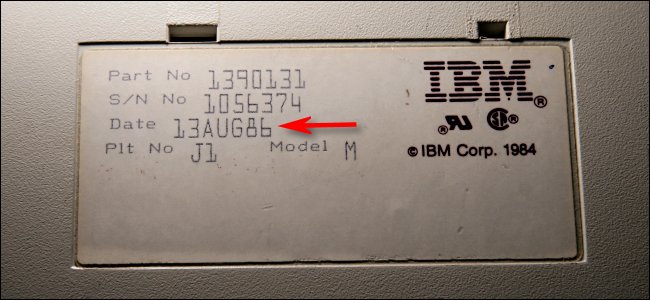 A manufacturing date of Aug. 13, 1986, on the bottom of an IBM Model M Keyboard.