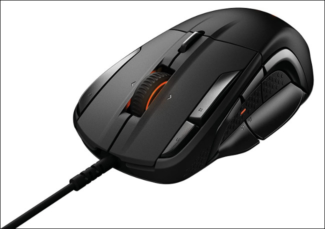 A SteelSeries Rival 500 gaming mouse.