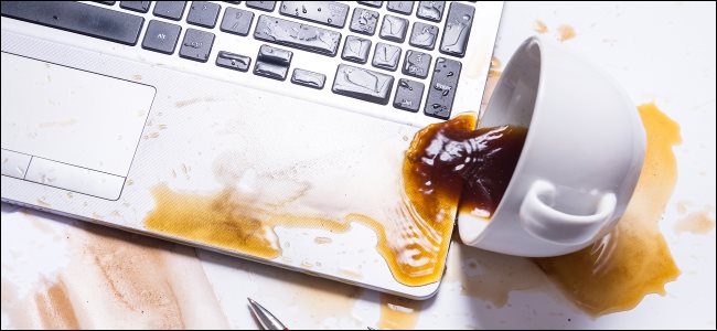 Coffee spilled on a laptop keyboard.