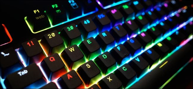A PC keyboard with RGB lighting.