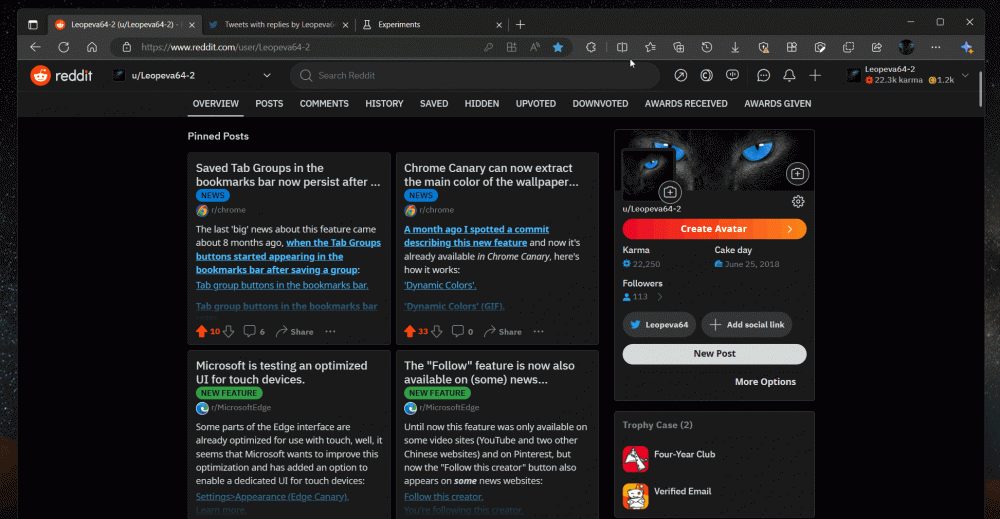 Opening the Split Screen view in Microsoft Edge