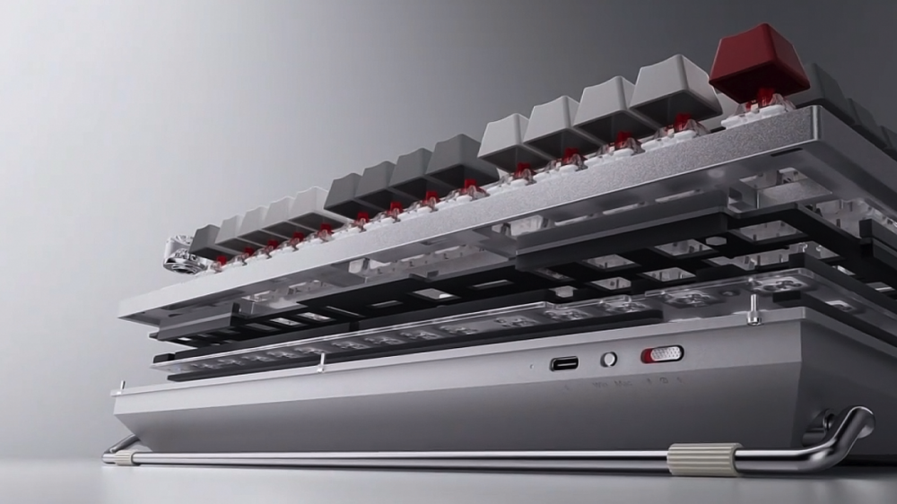 A teaser image of the OnePlus Keyboard blown out to show the components.